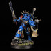 Ulthramarines Primaris captain in gravis armour with chainsword